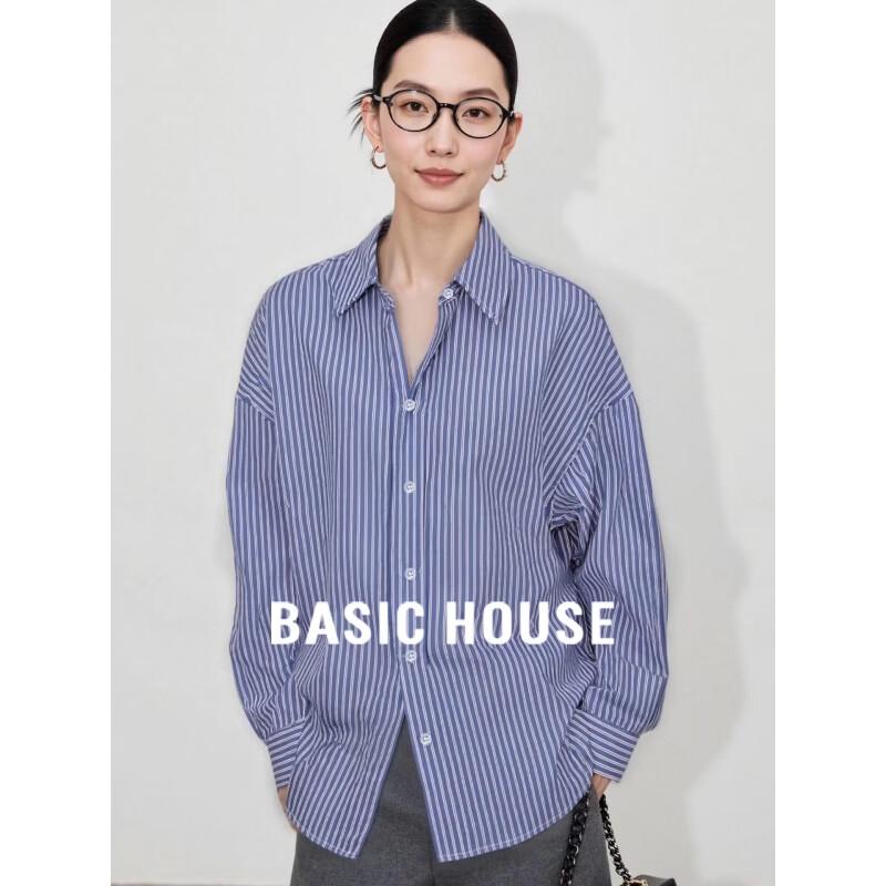 Basic House Women s Striped Polo Collar Shirt L