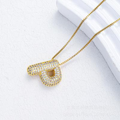 Full Diamond 26 Letter Necklace Women'S Trend Personality Versatile Micro-Inlaid Pendant Collarbone Chain Jewelry