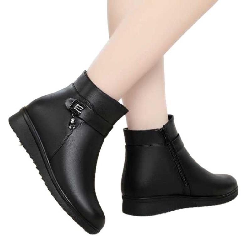 Comodi Stivali alla Moda in Pile a Punta Rotonda per Mezza Età e Anziani, Eleganti e Caldi Scarpe da Donna con Cerniera Laterale