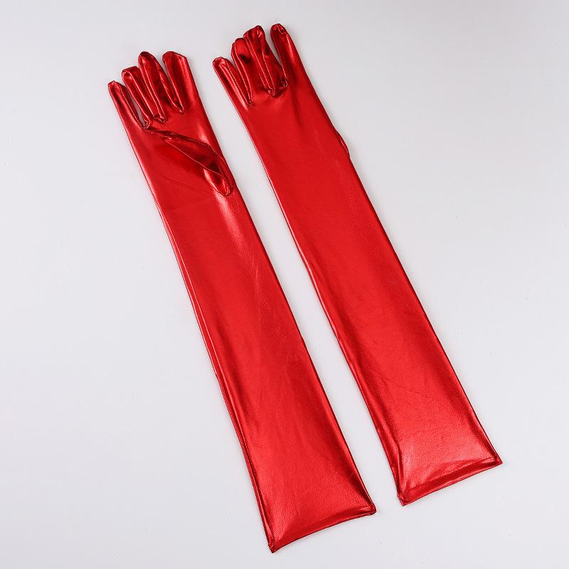 

55Cm Lacquer Leather Solid Long Gloves Women Sexy Cosplay Nightclub Stage Performance Pole Dance Halloween Party Mittens One Size