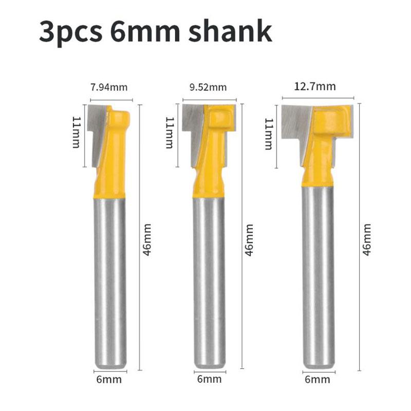 1/3 stk T spor freser bit sekskantbolt nøkkelhull nøkkelhull 6,35 mm 6 mm 8 mm skaft Trebearbeiding Fres endefres