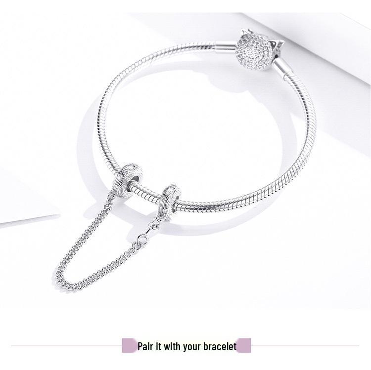 European S925 Sterling Silver Water Ripple Safety Chain Bracelet Accessory
