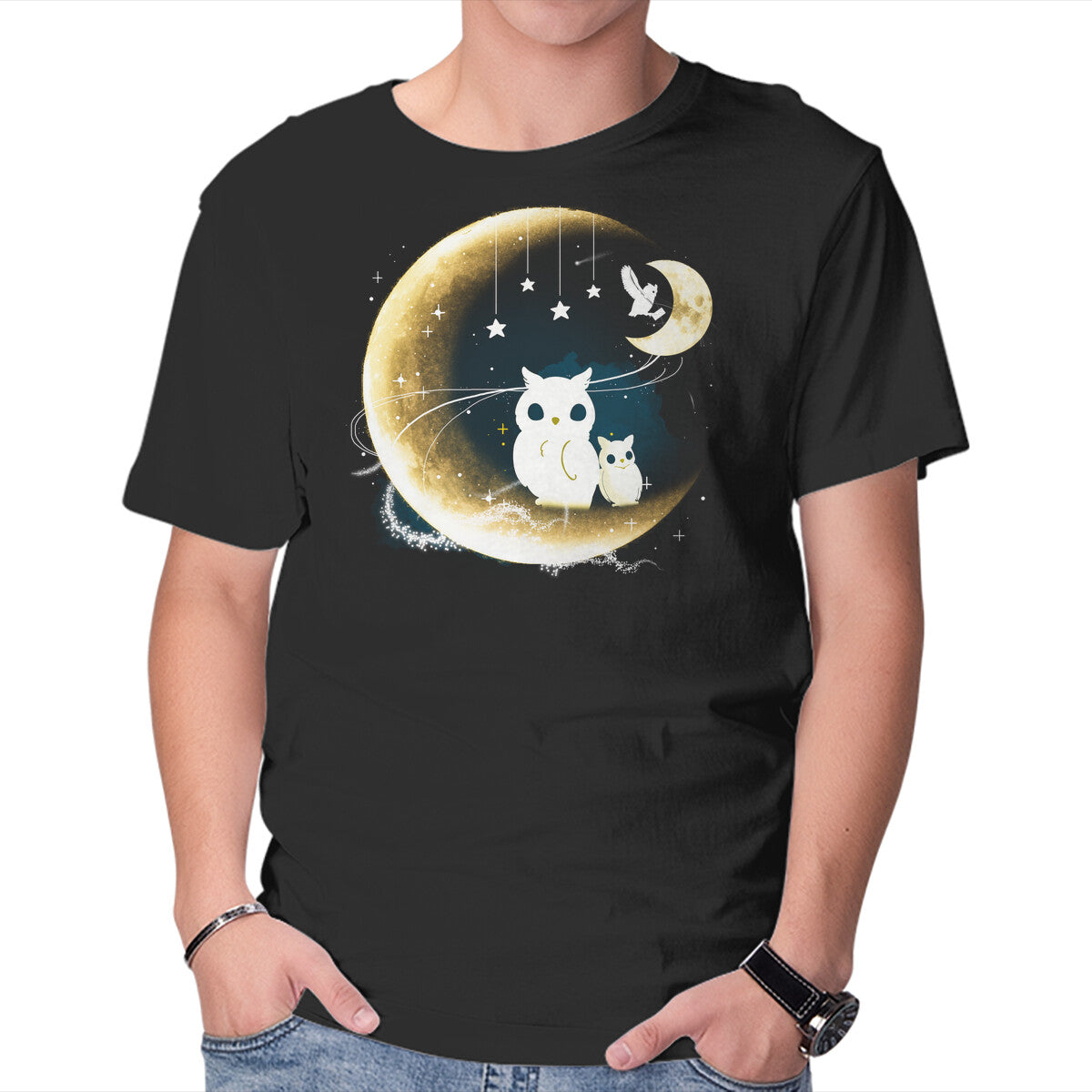 Unisex Crew Neck T-Shirt Owl Night Long Graphic Short Sleeve Casual Tee XXXXL
