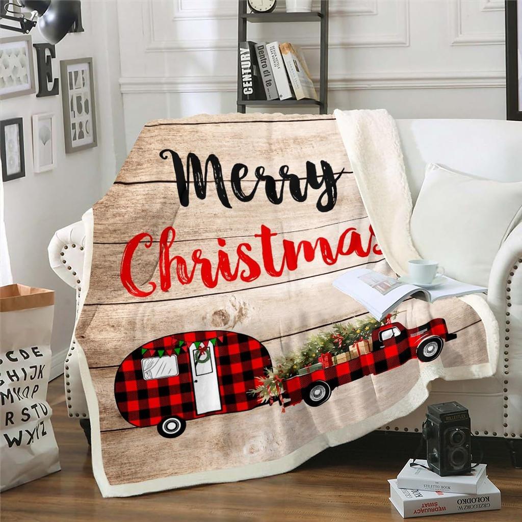 Pink Christmas Throw Blanket - Cartoon Santa Claus Fleece for Kids,Boys,Girls, Women - Snowman Pine Fuzzy Sherpa With Christmas