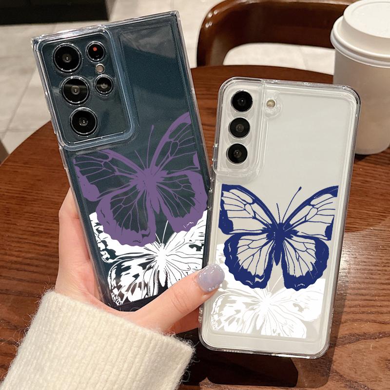 Schmetterling Blumen Hülle für Samsung Galaxy A56 A55 A54 5G A36 A35 A34 A26 A16 A15 S21 FE S22 S23 S24 Plus S25 Edge S25 Ultra Klare Weiche TPU Handyhülle