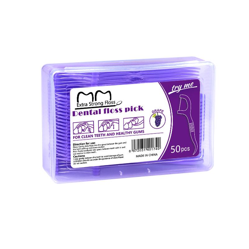 Ultra-fine Fruit-flavoured Boxed Pack of 50 Disposable Dental Floss Sticks