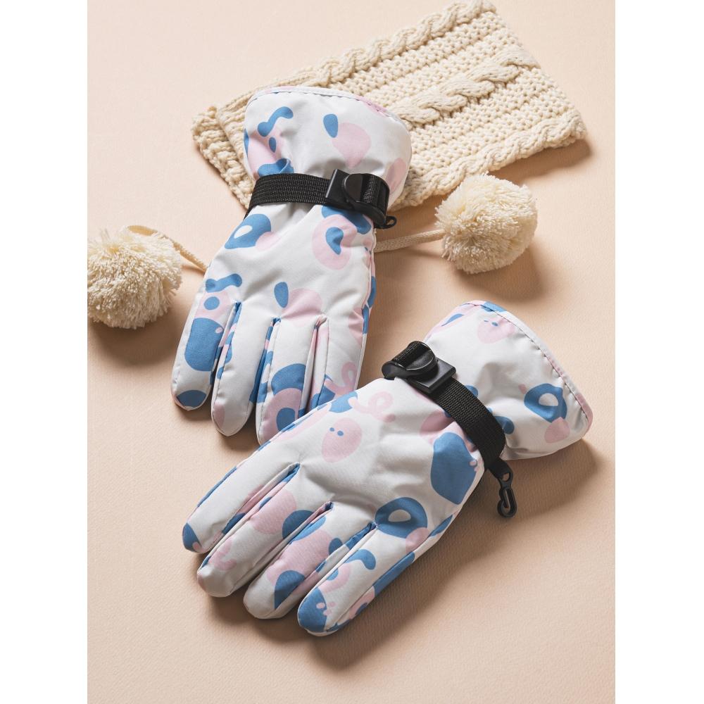 Daiso Pattern Point Ski Gloves White Blue