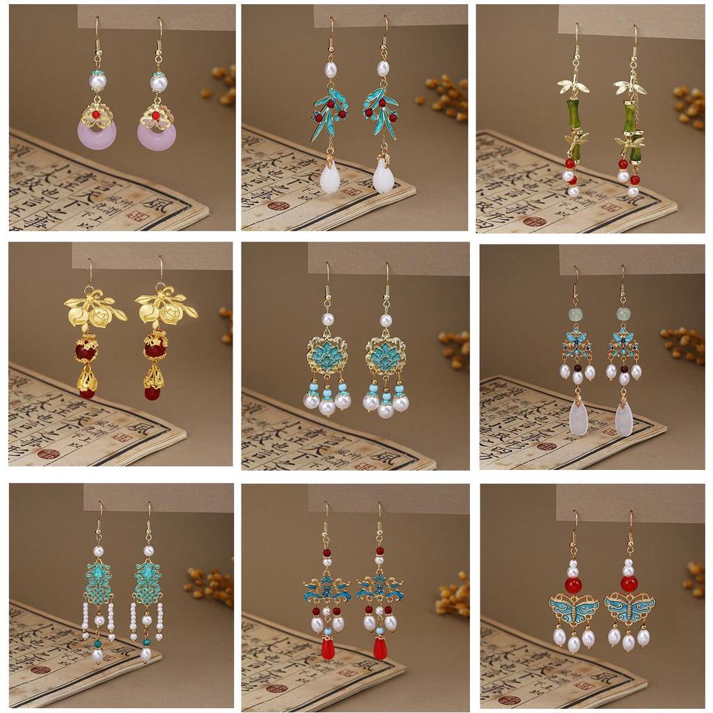 Elegant Butterfly Water Drop Pearl Tassel Earrings for Women - Traditional Qipao Style