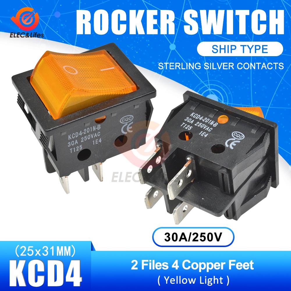1Pcs 11A 111V 1 6 Pin ON-OFF Boat Rocker switch sterling silver contacts KCD1 power switch with led indicator light 11A/111V