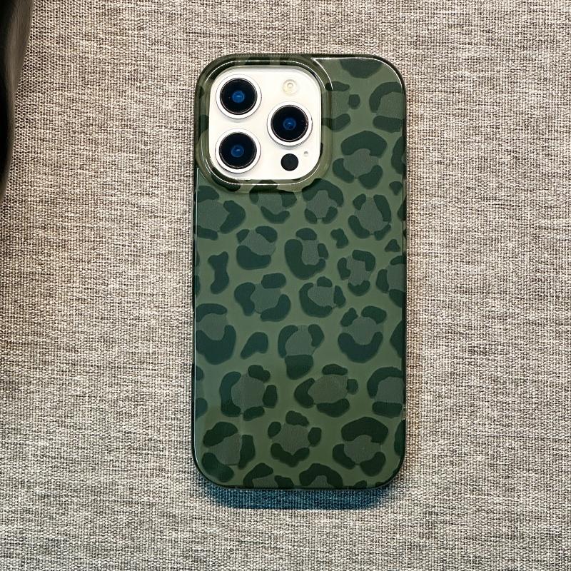 Custodia Nera Verde Rosa Marrone con Fantasia Leopardata per iPhone 13 14 15 16 17 Pro Max Cover Posteriore Trendy Stesso Stile
