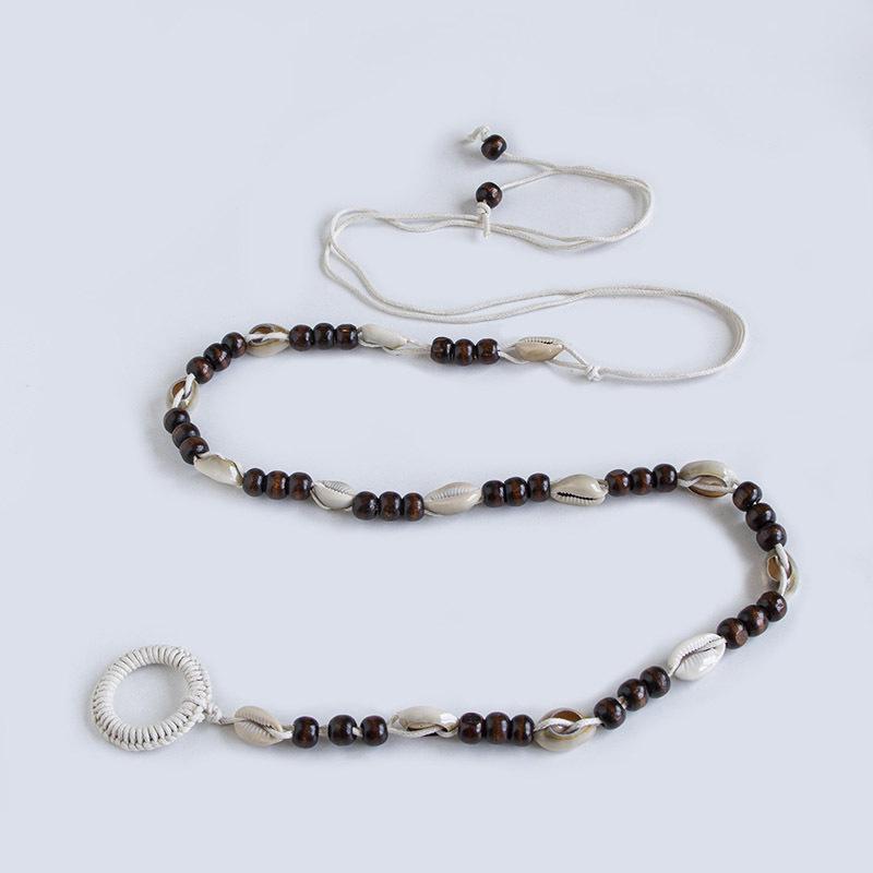 Boho Style Flowers Weaving Knotted Ethnic Style Handmade Wooden Beads Women's Belt Leisure Vacation Style Beautiful Waist Rope