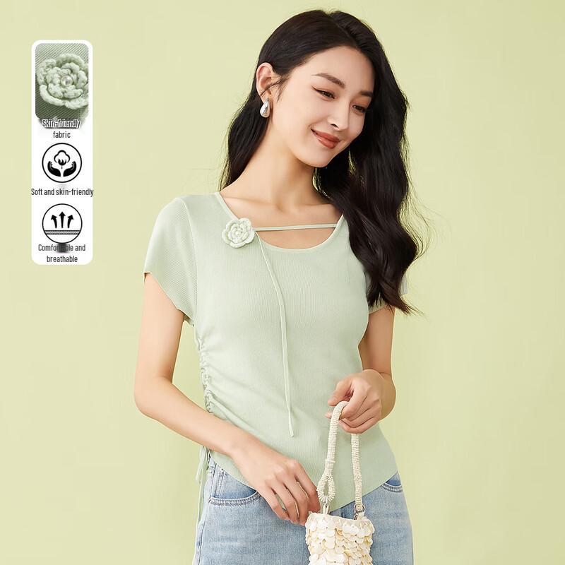 

TaTu Women s Summer Niche Floral Knit Short Sleeve Top F