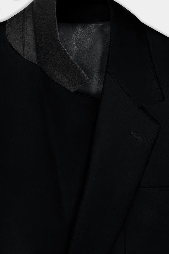Jade Black Plain Solid Wool Blend Blazer