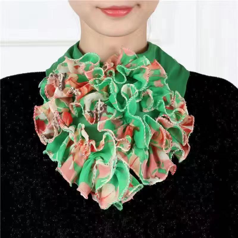 Color Block Scarf: Women's Four Seasons Warm Flower Neck Warmer – Fashionable Korean Style, Versatile Collar.