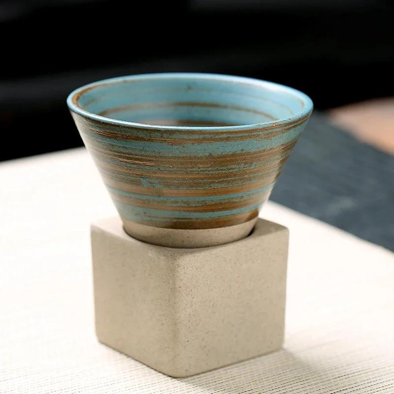 1pc Retro Japanese Triangular Cone Shape Pottery Tea Coffee Cup Pull Ceramic Mug Rough Latte Tea Porcelain Cup for Home Office