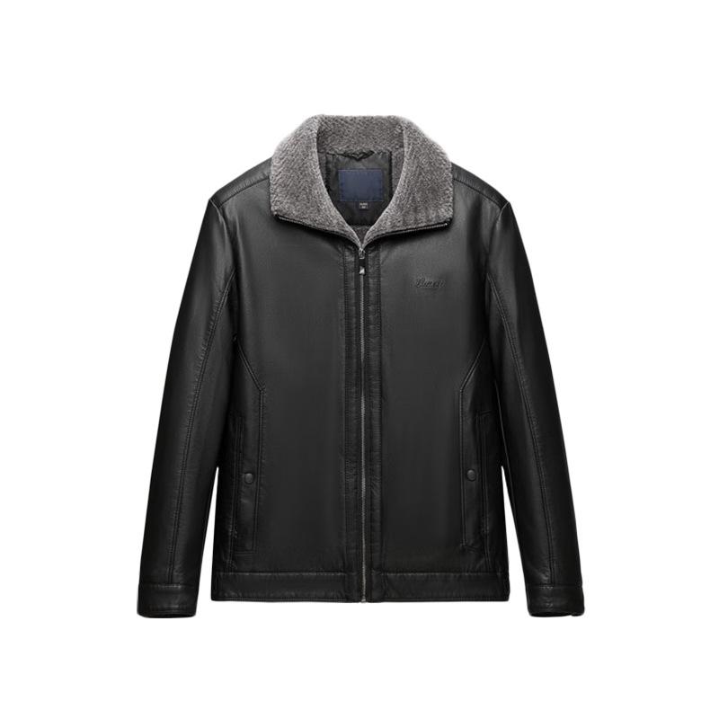 

Men s Cut-Label Warm Plush Lined Jacket with Turn-Down Collar & Zipper Placket for Fall/Winter (J4Y176) XXL чорний