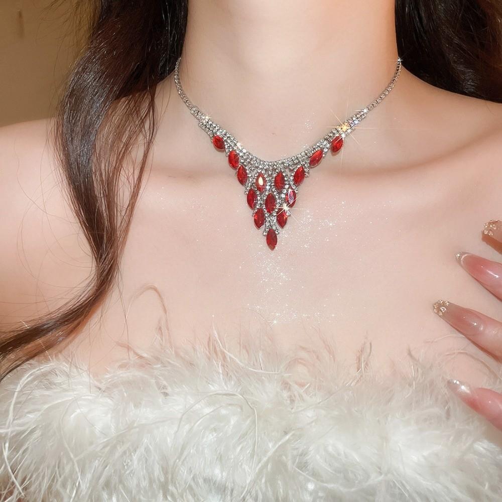 2 pieces Water Drop Rhinestone Jewelry Set Inlaid Crystal Necklace Set Necklace Earrings Set Party