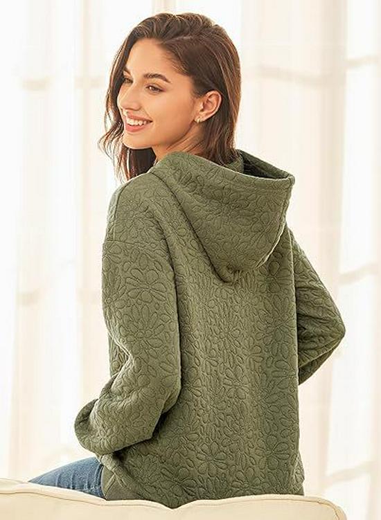 Autumn Winter Fashion Textured Jacquard Long Sleeve Hoodie for Women