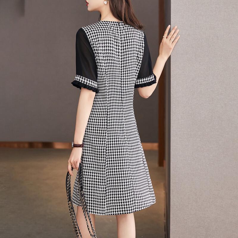 Srcr Houndstooth Doll Collar Waist-Cinching Dress