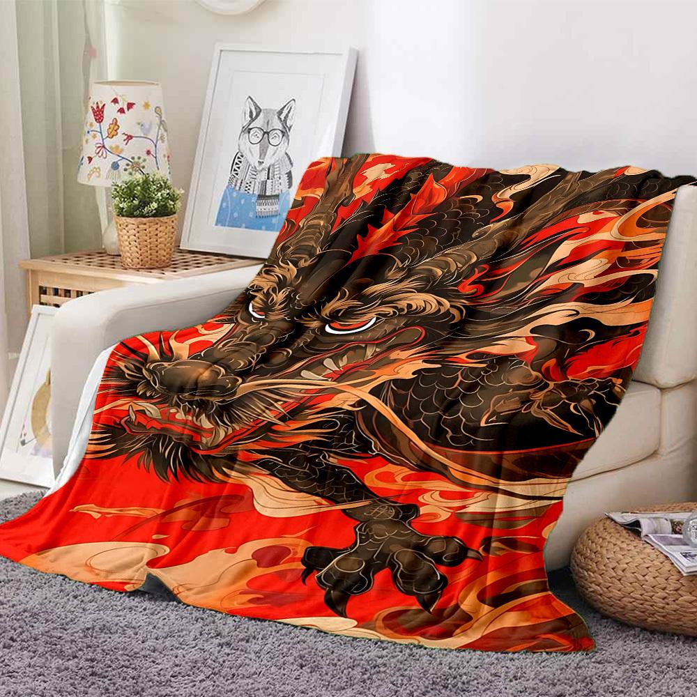 1pc Dragon Print Blanket - Lightweight Flannel Fleece with Digital Printing, Soft Warm for Sofa, Travel, Camping, Office yy251018315