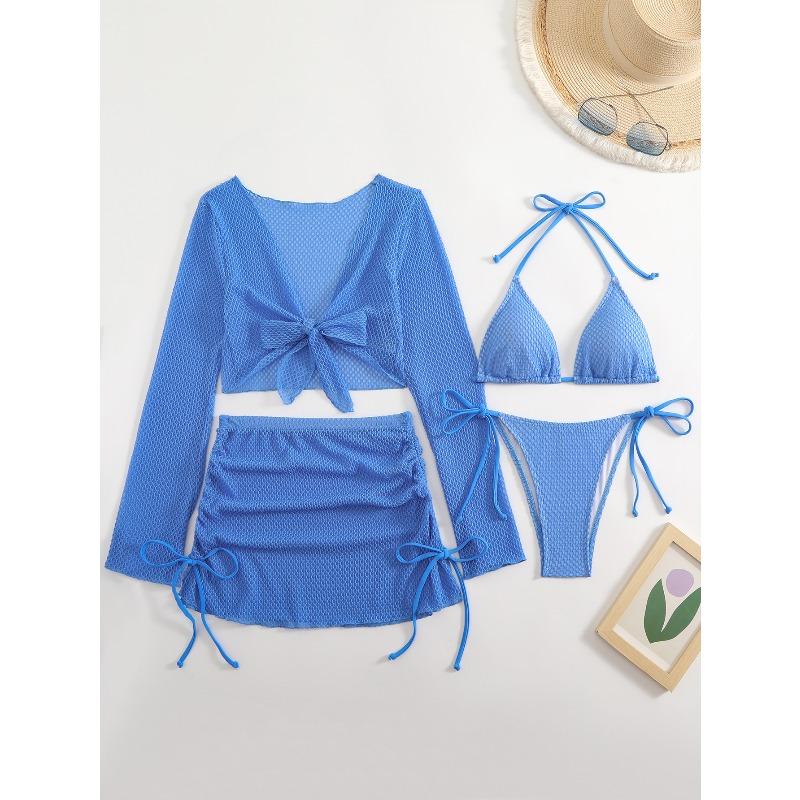 New sexy solid color split bikini tether
