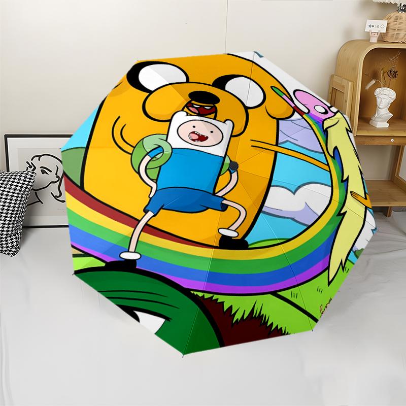 Adventure Time Print Automatic Umbrella, 8 Rib Iron Frame, Plastic Handle, Suitable for Outdoor Travel &Daily , Ideal Gift