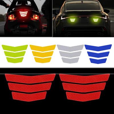 6Pcs Motorcycle Stickers Reflective Decals Racing Safety Warning Stickers Fender Bumper Paste White Reflective Motorbike Tape