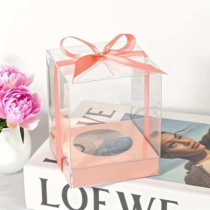 

5/20PCS Party Gift Wrapping Transparent Gift Box, 3.5-inch, with Ribbon, Laminated PVC, with Tray, Scented Candle Packaging Box 5PCS&9x9x9cm рожевий