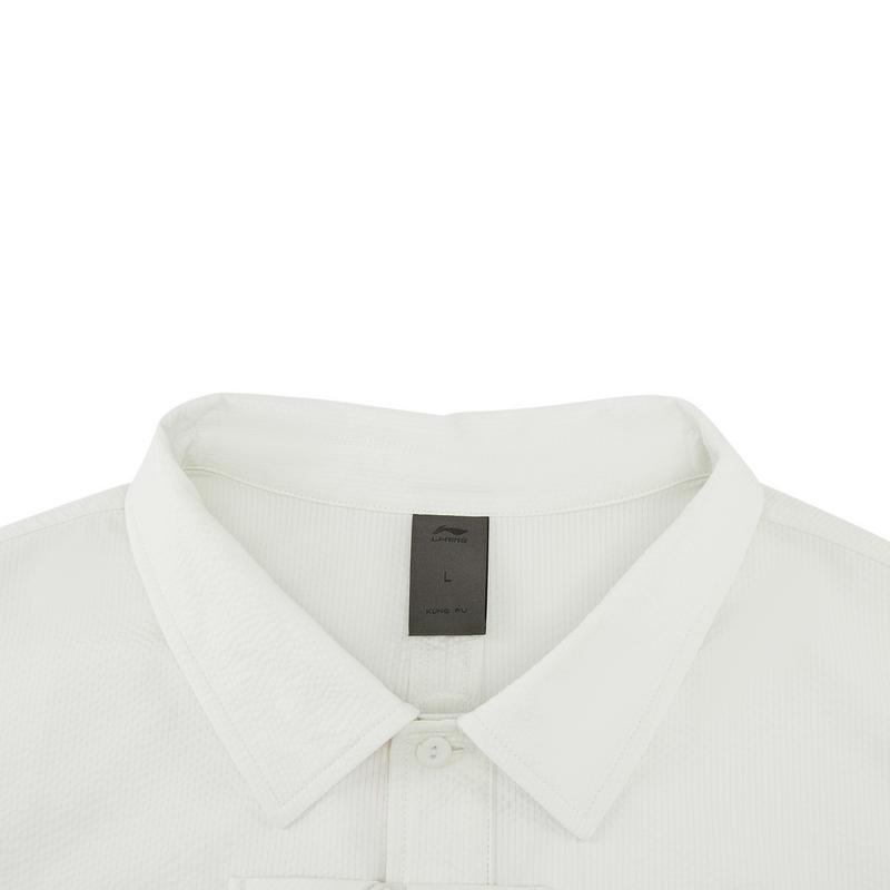 Li Ning X Jackie Chan Collaboration Kung Fu Series Chinese Embroidered Short Sleeve Shirt Men shirts Chalk-Gray ASHW033-3