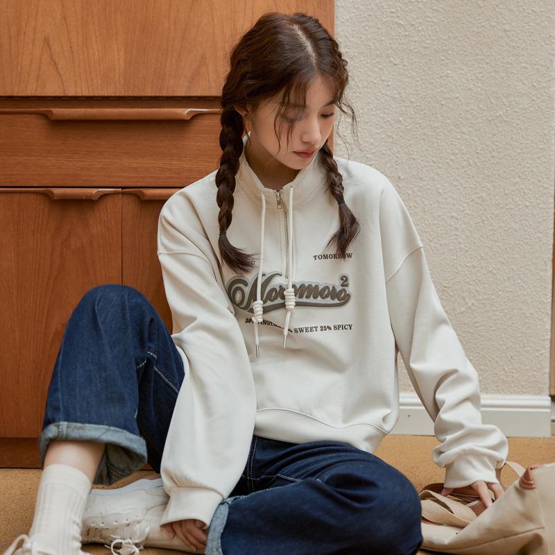 

European Style High Waist Stand Collar Sweatshirt for Plus Size Women - Slimming Loose Fit, Spring/Autumn 2025 L (110-130 jin)