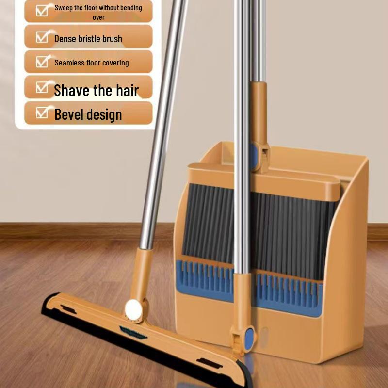 Indoor/Outdoor Broom and Dustpan Set with Magic Silicone Bristles