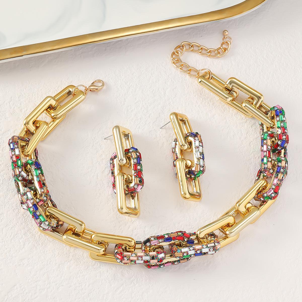 

Ожерелье Серьги Комплект Collision Punk Стиль Толстая Цепь Женщины Хип-Хоп Свадьбы Подарок