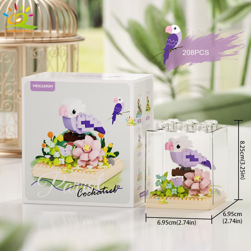 Non-Toxic Moc Parrot Bird Flower With Display Box Micro Building Block Mini Diamond Model Brick Toy For Children Desk Decor.