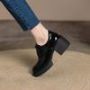 Fashion NEW Spring/Autumn Women Pumps Split Leather Shoes for Women Round Toe Chunky Heel Shoes Comfortable Lace-up Platform Daily Shoes