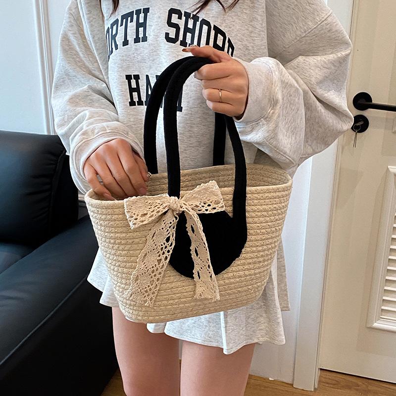 Handbag Beach bag Straw simple contrasting color New trendy temperament lady bag Woven bag
