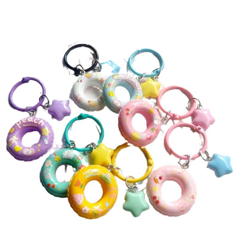 Cute Cartoon Star Swim Ring Key Chain Unique Creative Pendant for Women Students Schoolbag Backpack Charm