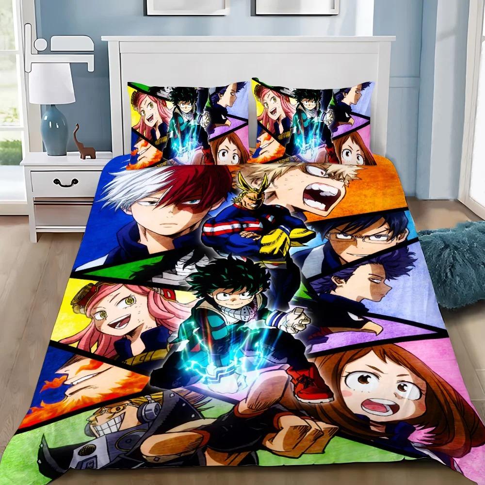 3D Print Cartoon My Hero Academia Bedding Set Soft Comforter Cover With 1/2pcs Pillow Shams For Kids Adults Microfiber