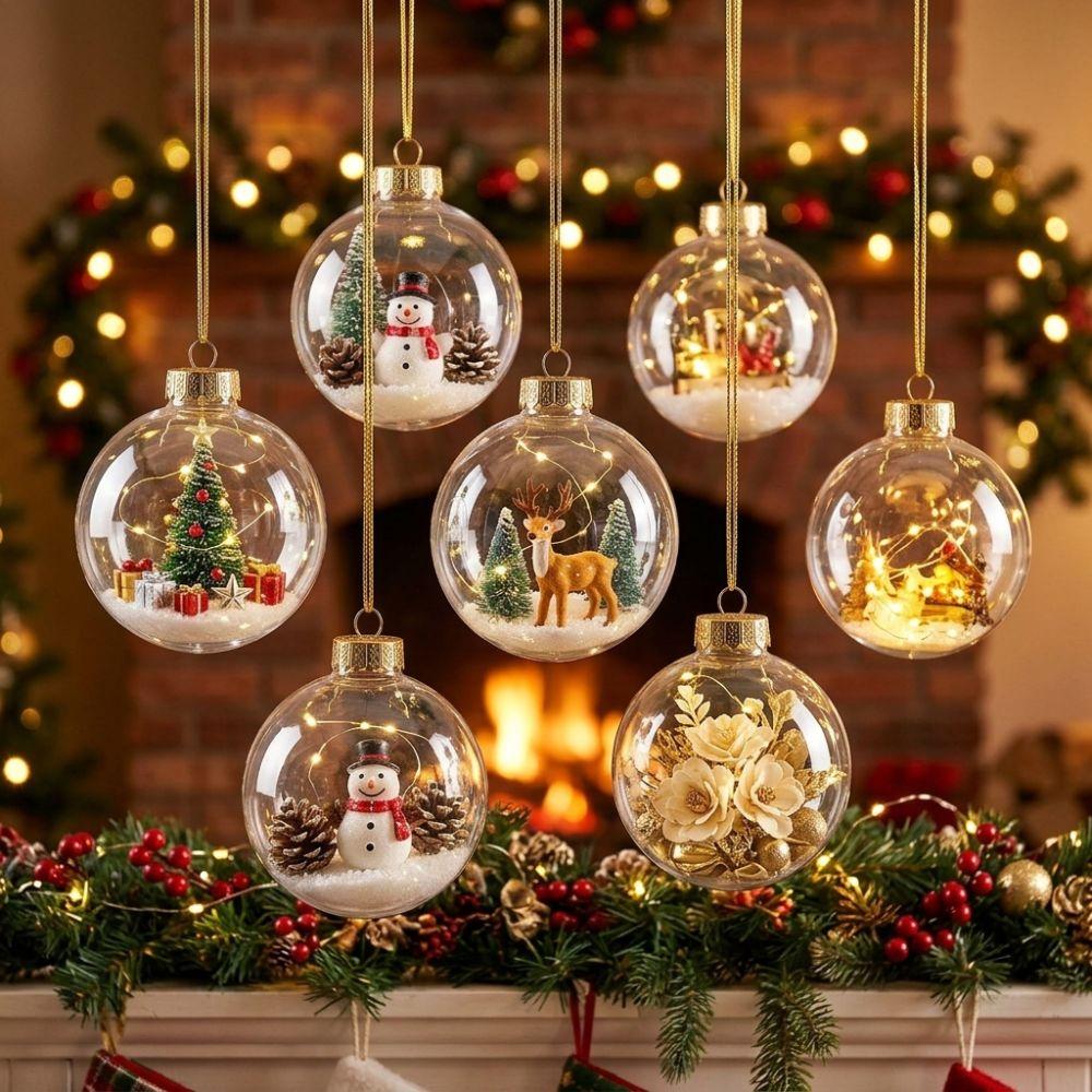 Mini Interior Scene Snow Scene Clear Xmas Ball Light-Up Tree Hanging Bauble Christmas Tree Decor