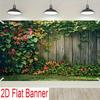 Ein großes Banner mit Dschungelgarten-Hintergrund - hergestellt aus Polyestermaterial in verschiedenen Größen und mit Holzzäunen