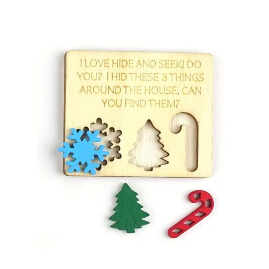 Yousheng Christmas Hide And Seek Game Rustic Wooden Hide Seek Board Decoration Family Game Holiday Party Candy Cane Tree Snowflake Puzzle Ornament