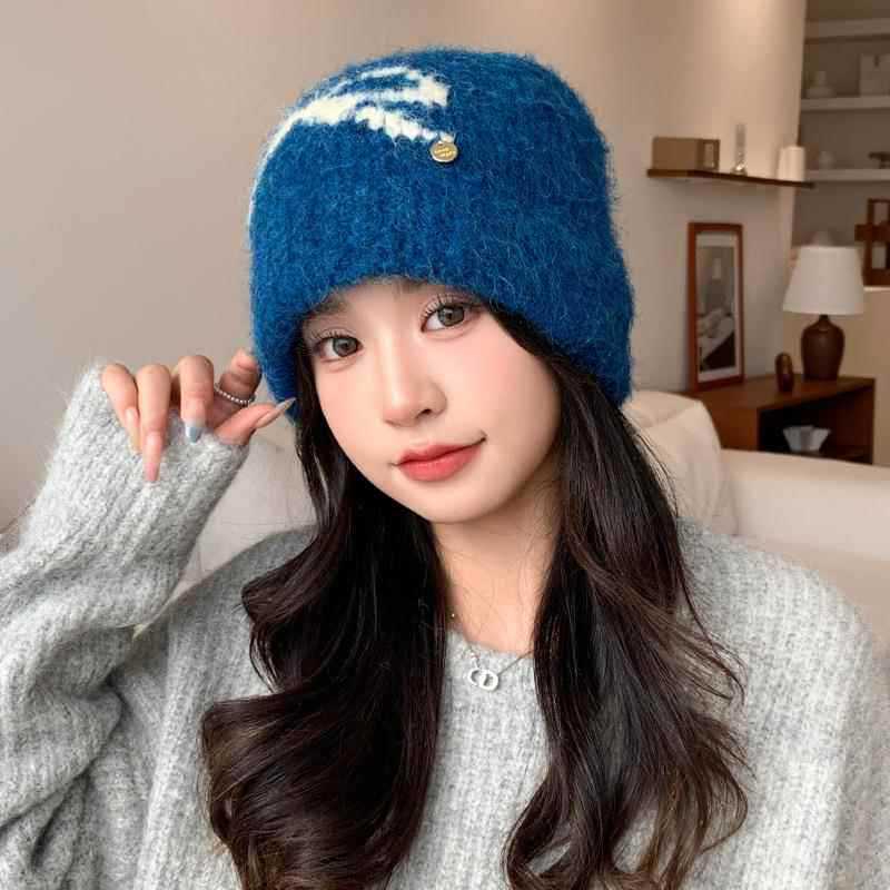 Bow Jacquard Knitted Hat Season Fashion Versatile Hat Women's Big Head Circumference Small Wool Hat