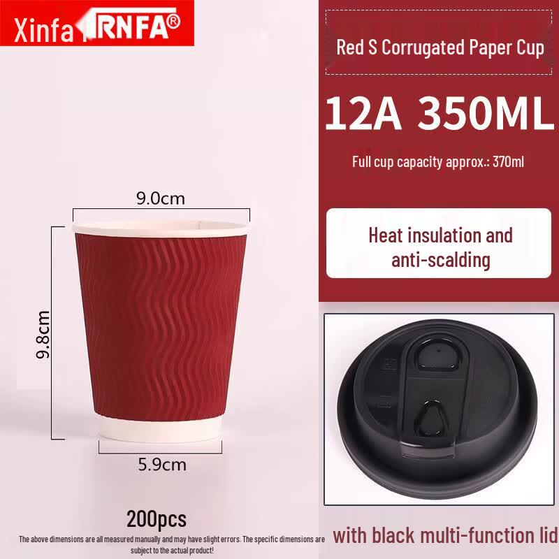 TRNFA 12A 350ML Disposable Red Corrugated Anti-Scald Paper Cups