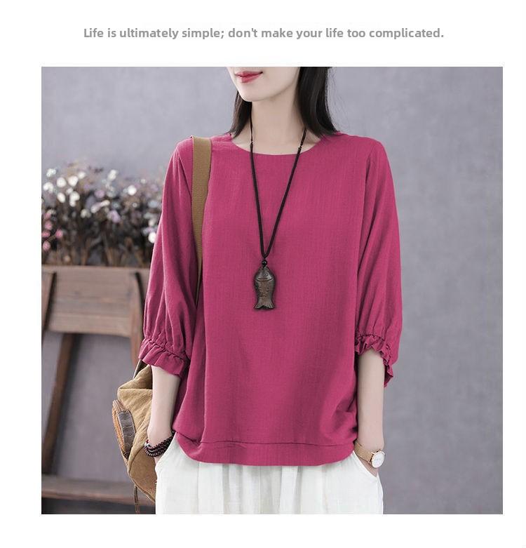 Loose Round Ne Bat Sve Top Pure Color Women's T-irt Polyester Fabric Batwing Sve Casual Comfortable Summer Top