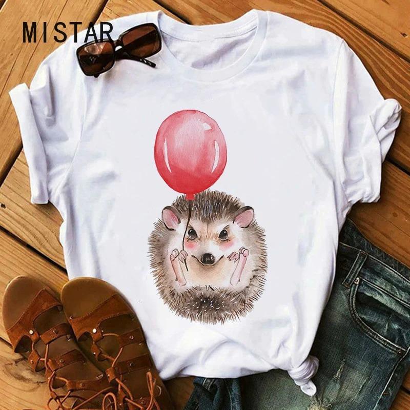 

Hedgehog CuteT-shirt Small Hedgehog Cute Europe United States Bottom Round Neck Shoulder T-shirt Oversized T Shirt Tee S