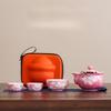 Hand-painted peony travel tea set, one pot and two cups, outdoor portable express cup, ceramic bubble teapot, teacup.
