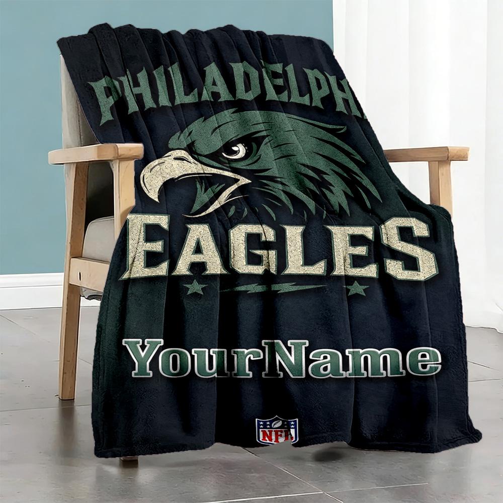 Philadelphia Eagles Personalized Name Blanket Lightweight Customizable Blanket Comfortable Great For Sofa Bedding Picnics Chair