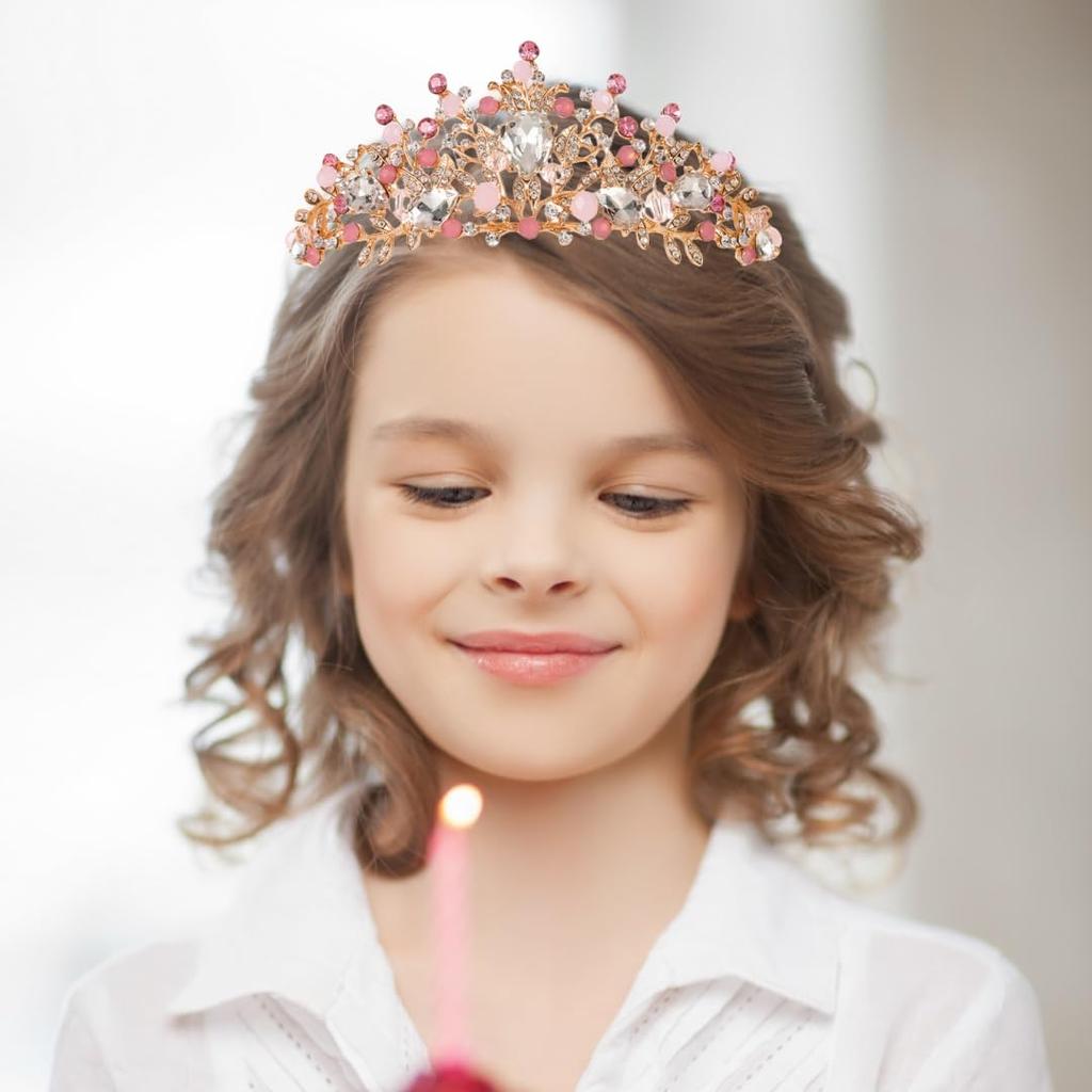 Girls Crystal Tiara Princess Crown Headband Bridal Wedding Rhinestone Hair Accessories Birthday Christmas Cake Topper Dress Up