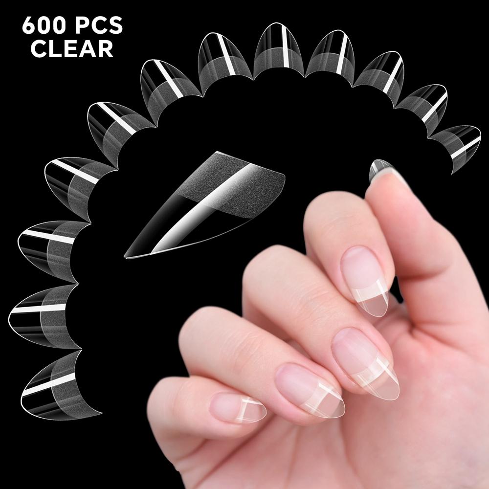 600Pcs/Boxed Half Cover Almond Nail Tips Half Matte Nail Extension Soft Gel Half Cover False Nails with Handle 12 Sizes Nail DIY
