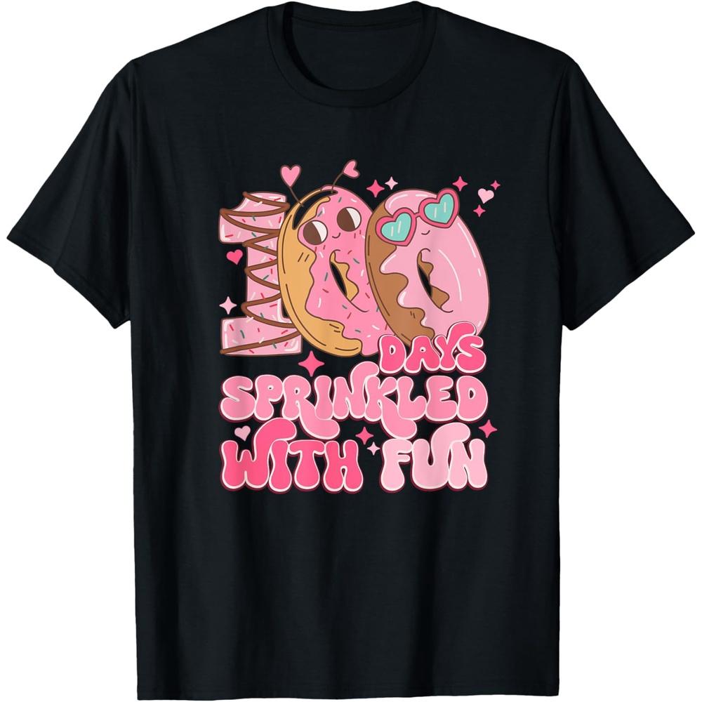 Funny 100 Days Sprinkled With Fun Donut School Teacher Boys Girls Cotton Men T Shirt S чёрный