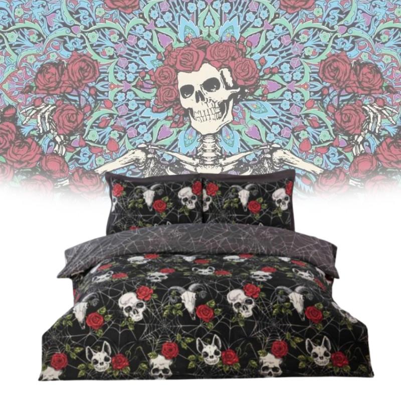 Halloween Totenkopf und Rose Wendbare Bettbezug-Set Mit Cartoon-Muster Für Schlafzimmer-Dekoration
